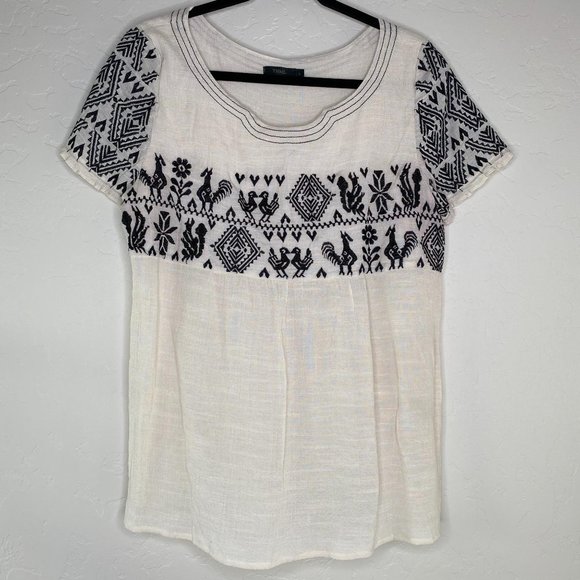 THML Cream Navy Embroidered Blouse EUC - Picture 6 of 6